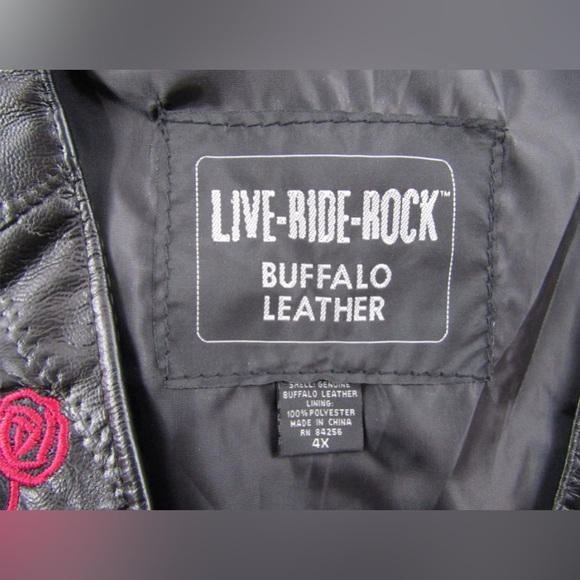LIVE-RIDE-ROCK Women’s Buffalo Leather Embroidered Roses Moto Vest 4X GUC - Picture 2 of 11